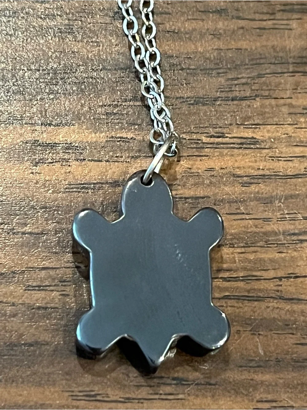 Hematite Turtle Pendant on Silver Tone Chain Necklace
